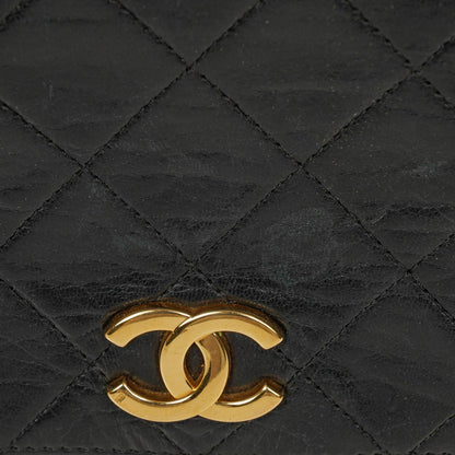 Chanel Mini Classic WOC Full Flap Geldbörse mit Kette aus schwarzem gestepptem Lammleder mit 24K vergoldeter Hardware