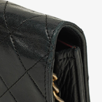 Chanel Mini Classic WOC Full Flap Geldbörse mit Kette aus schwarzem gestepptem Lammleder mit 24K vergoldeter Hardware