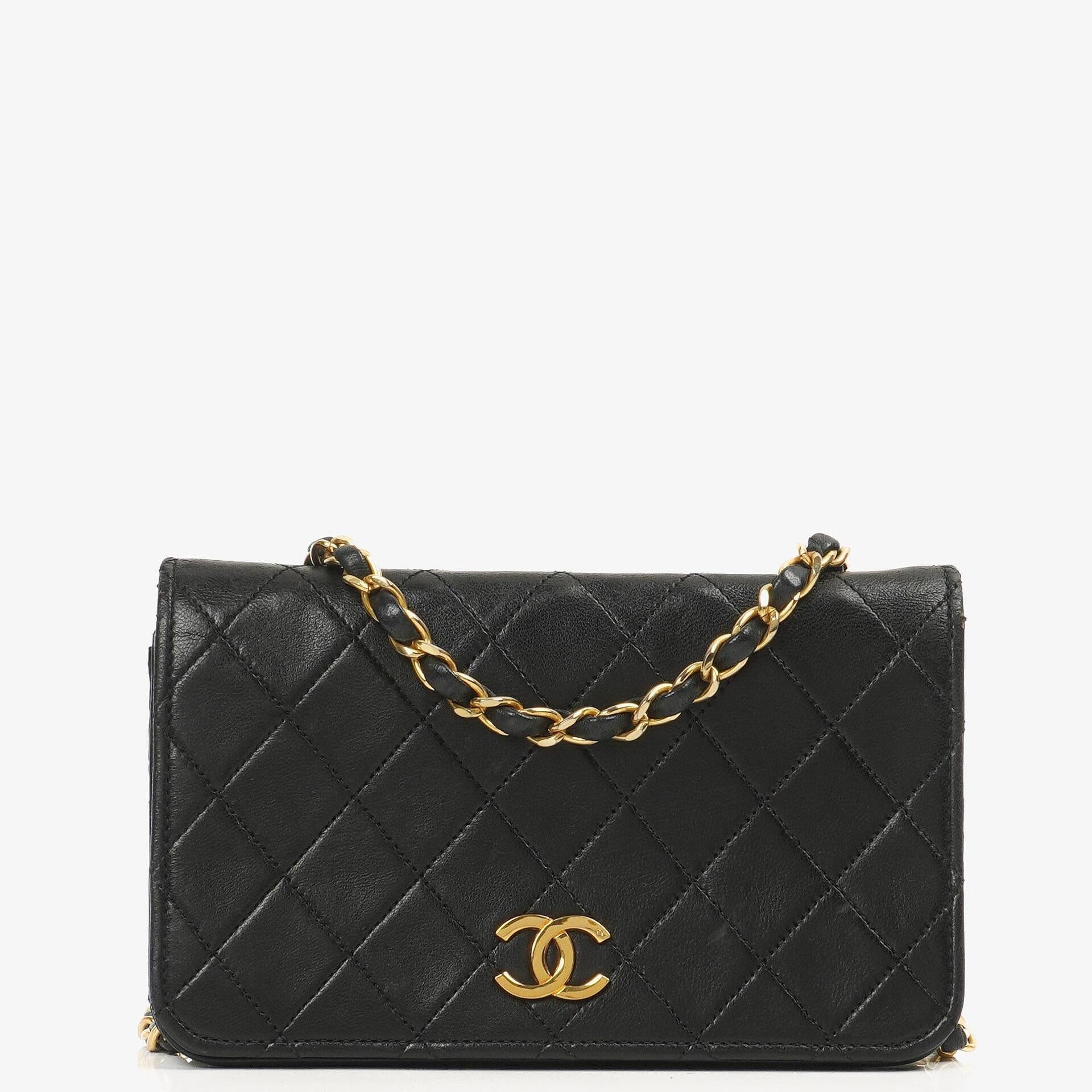 Chanel Mini Classic WOC Schwarz Gequiltetes Lammleder Full Flap Wallet on Chain mit 24K Gold Hardware