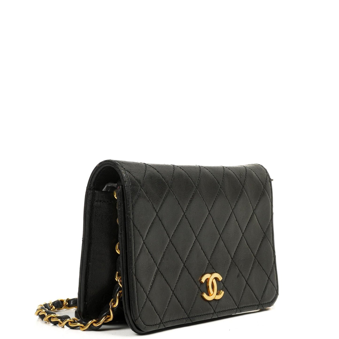 Chanel Mini Classic WOC Schwarz Gequiltetes Lammleder Full Flap Wallet on Chain mit 24K Gold Hardware