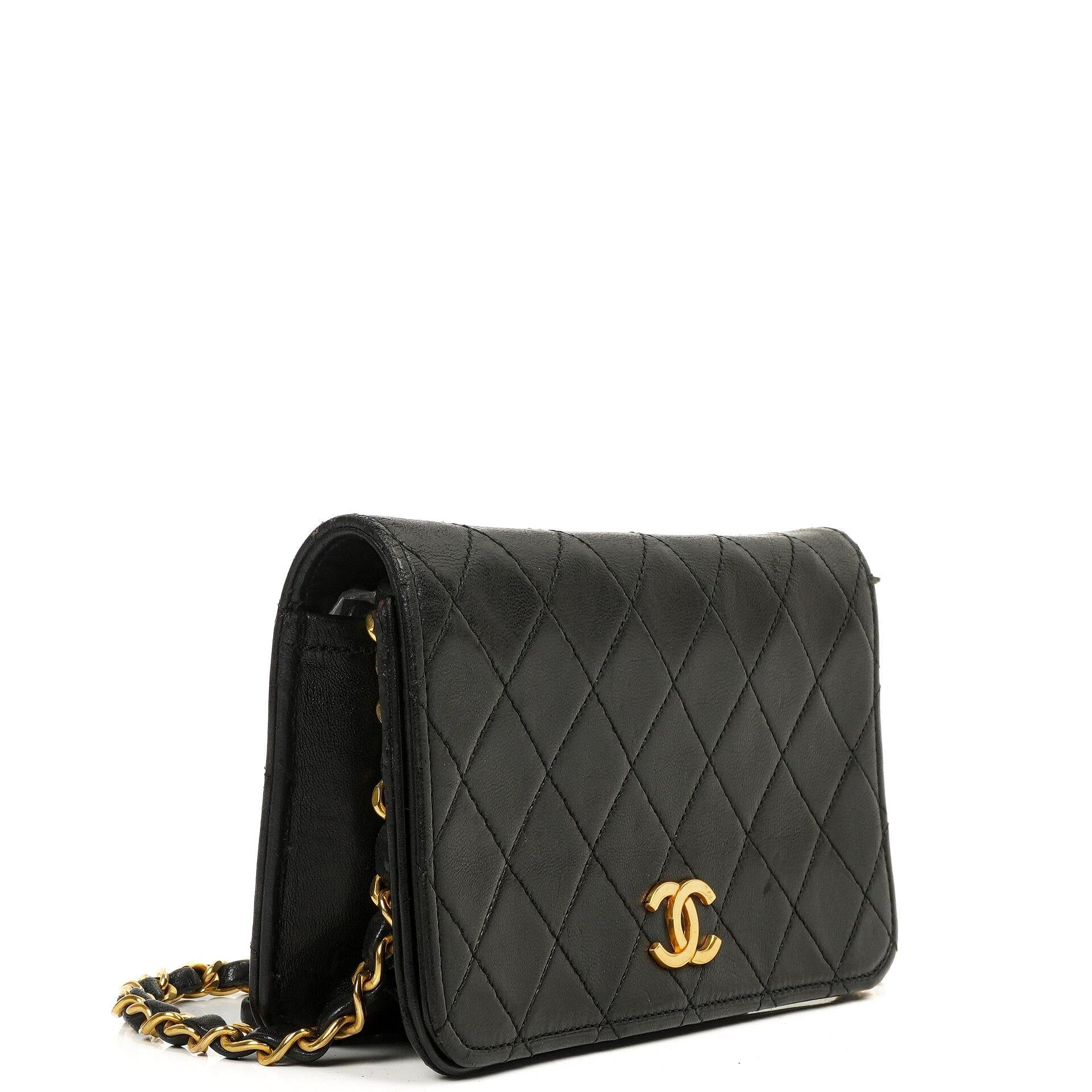 Chanel Mini Classic WOC Schwarz Gequiltetes Lammleder Full Flap Wallet on Chain mit 24K Gold Hardware