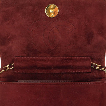 Chanel Mini Classic Burgunder Gequiltetes Wildleder Vollklapptasche mit Kette WOC mit goldfarbenen Beschlägen