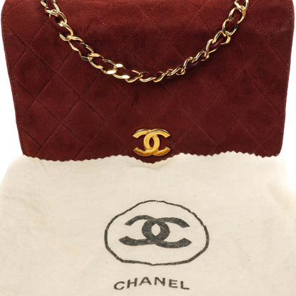 Chanel Mini Classic Burgunder Gequiltetes Wildleder Vollklapptasche mit Kette WOC mit goldfarbenen Beschlägen