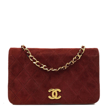Chanel Mini Classic Burgunder Gequiltetes Wildleder Vollklapptasche mit Kette WOC mit goldfarbenen Beschlägen