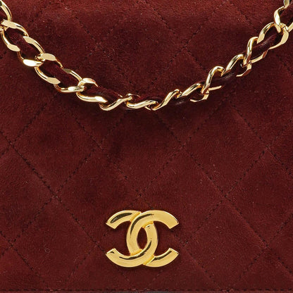 Chanel Mini Classic Burgunder Gequiltetes Wildleder Vollklapptasche mit Kette WOC mit goldfarbenen Beschlägen