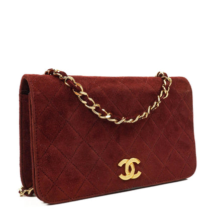 Chanel Mini Classic Burgunder Gequiltetes Wildleder Vollklapptasche mit Kette WOC mit goldfarbenen Beschlägen