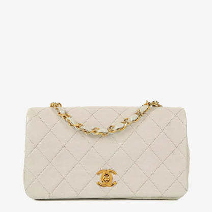 Chanel Mini Classic Weiße Stepp Lammleder Vollklapp Geldbörse Mit Kette WOC Mit 24K Vergoldeten Beschlägen