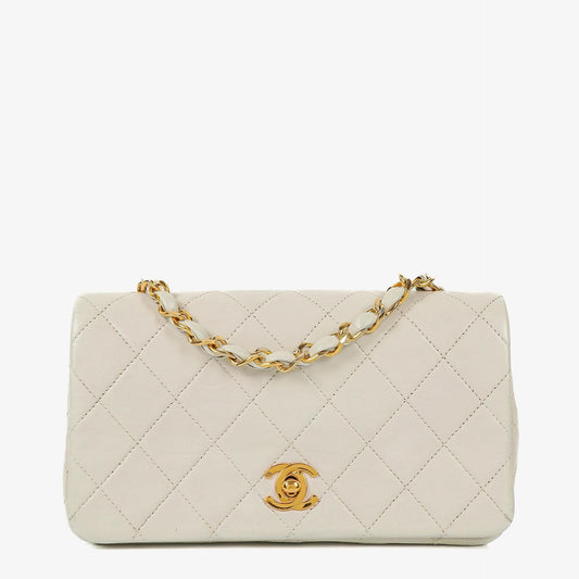 Chanel Mini Classic Weiße Stepp Lammleder Vollklapp Geldbörse Mit Kette WOC Mit 24K Vergoldeten Beschlägen