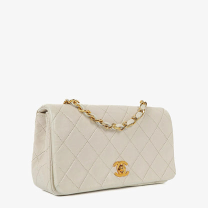 Chanel Mini Classic Weiße Stepp Lammleder Vollklapp Geldbörse Mit Kette WOC Mit 24K Vergoldeten Beschlägen