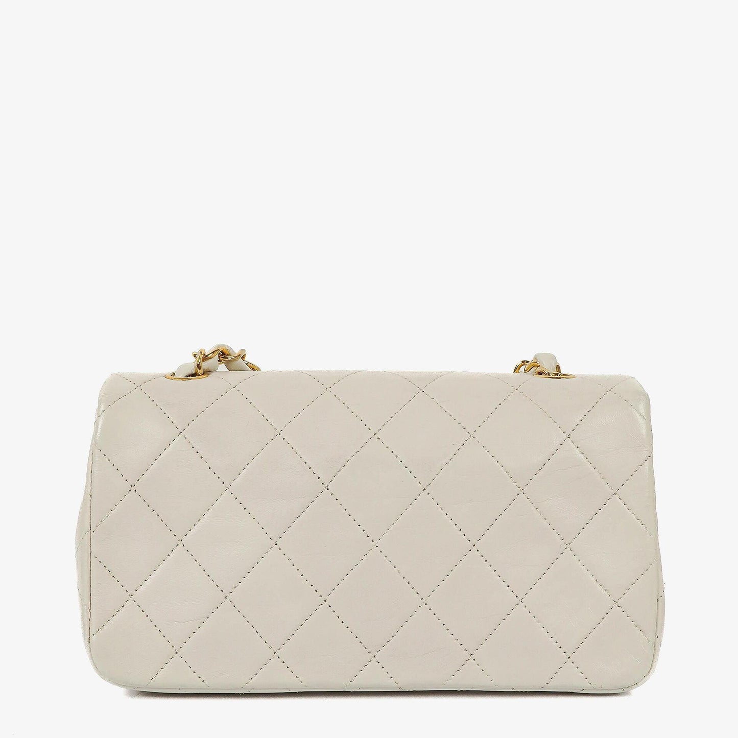 Chanel Mini Classic Weiße Stepp Lammleder Vollklapp Geldbörse Mit Kette WOC Mit 24K Vergoldeten Beschlägen