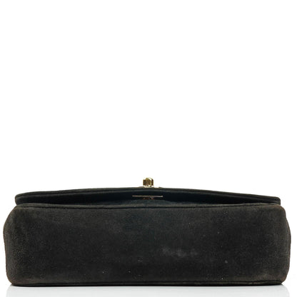 Chanel Mini Diana Bijoux Chain Vintage Flap Tasche aus schwarzem gestepptem Wildleder mit 24K vergoldeten Beschlägen (1989–1991)