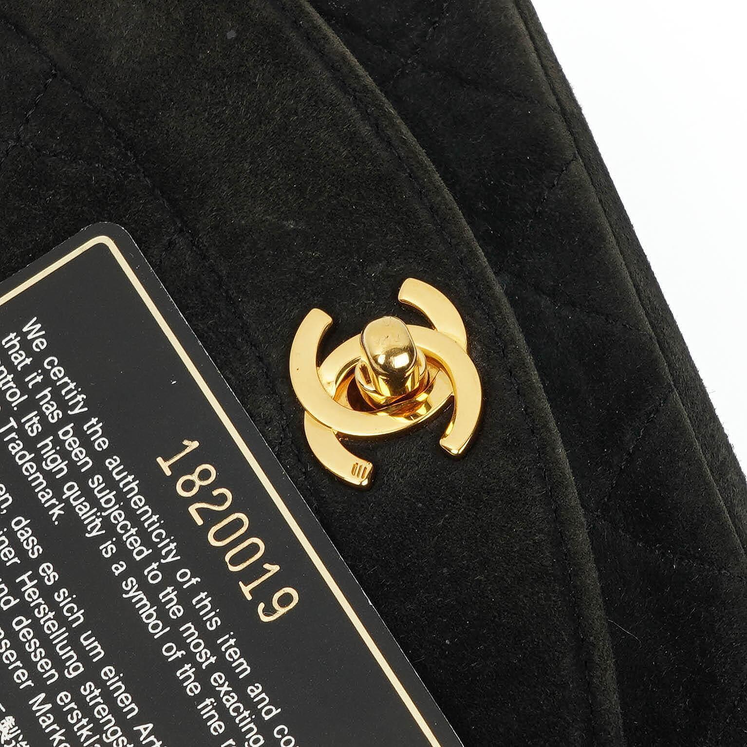Chanel Mini Diana Bijoux Chain Vintage Flap Tasche aus schwarzem gestepptem Wildleder mit 24K vergoldeten Beschlägen (1989–1991)