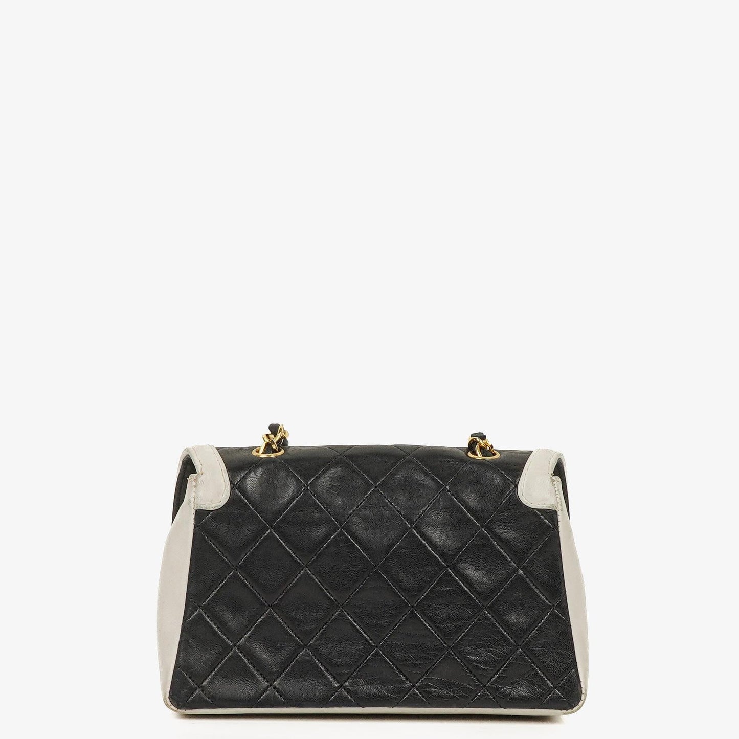 Chanel Mini Diana Flap Tasche aus schwarz-weißem gestepptem Lammleder mit 24K vergoldeten Beschlägen