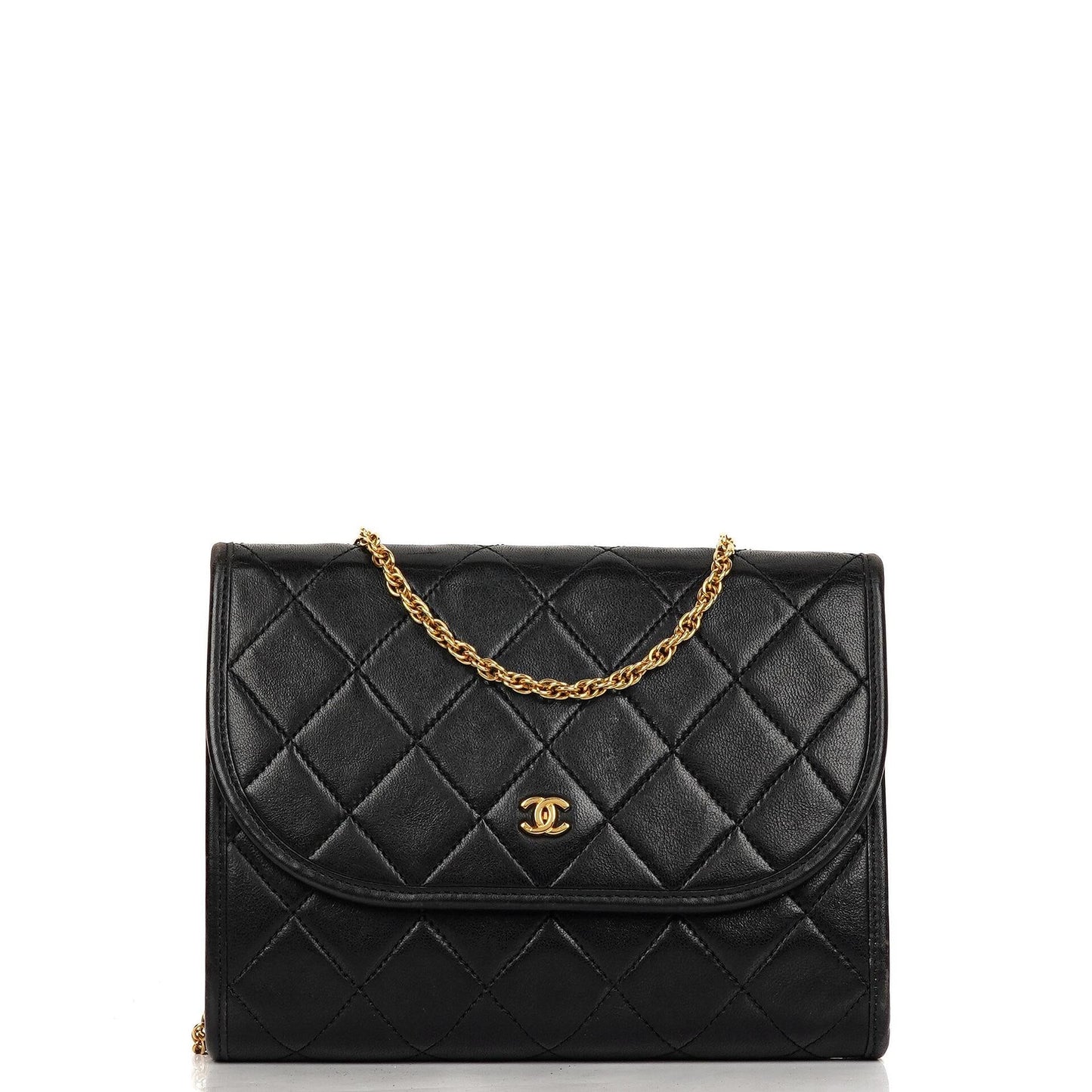Chanel Mini Klapptasche Schwarze gesteppte Lammleder mit 24K vergoldeten Beschlägen Gut