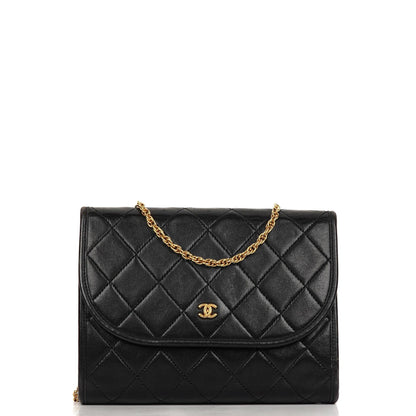 Chanel Mini Klapptasche Schwarze gesteppte Lammleder mit 24K vergoldeten Beschlägen Gut