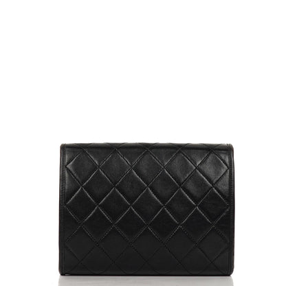 Chanel Mini Klapptasche Schwarze gesteppte Lammleder mit 24K vergoldeten Beschlägen Gut
