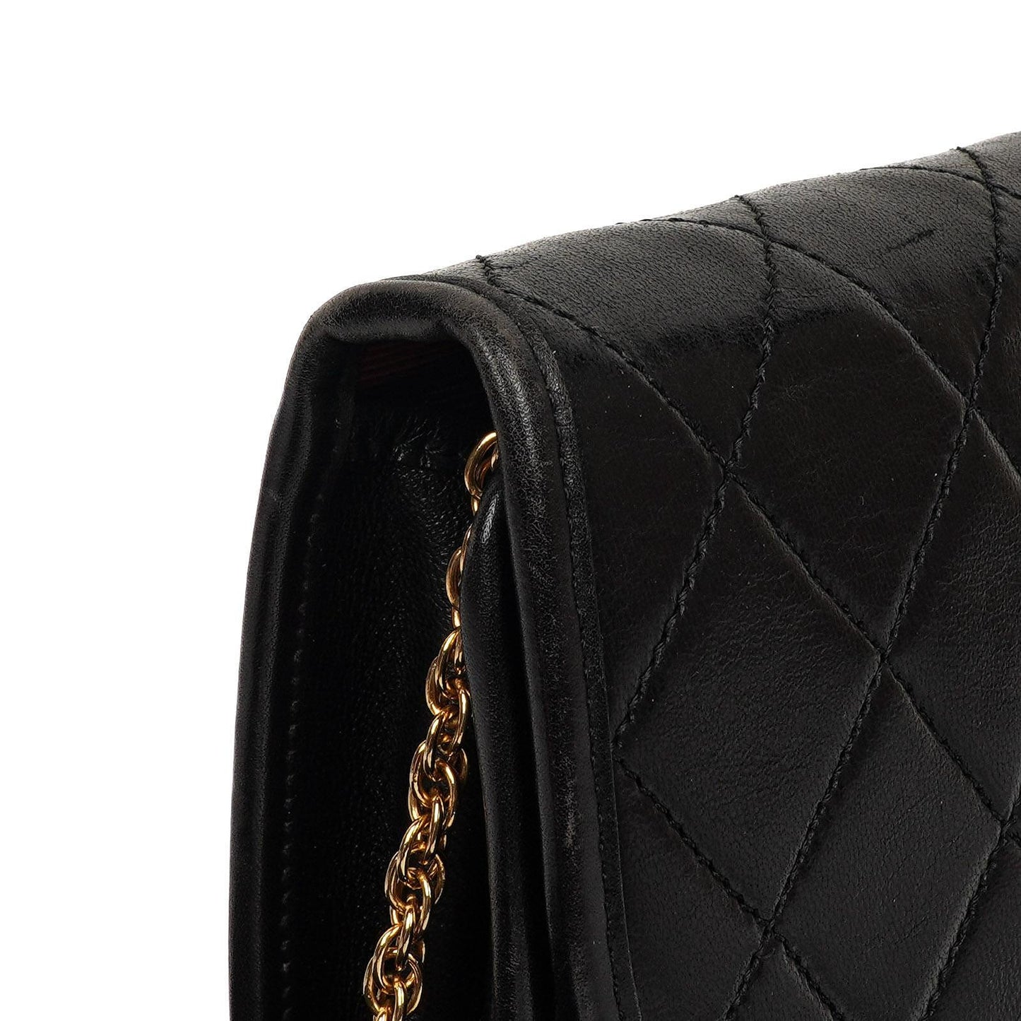 Chanel Mini Klapptasche Schwarze gesteppte Lammleder mit 24K vergoldeten Beschlägen Gut