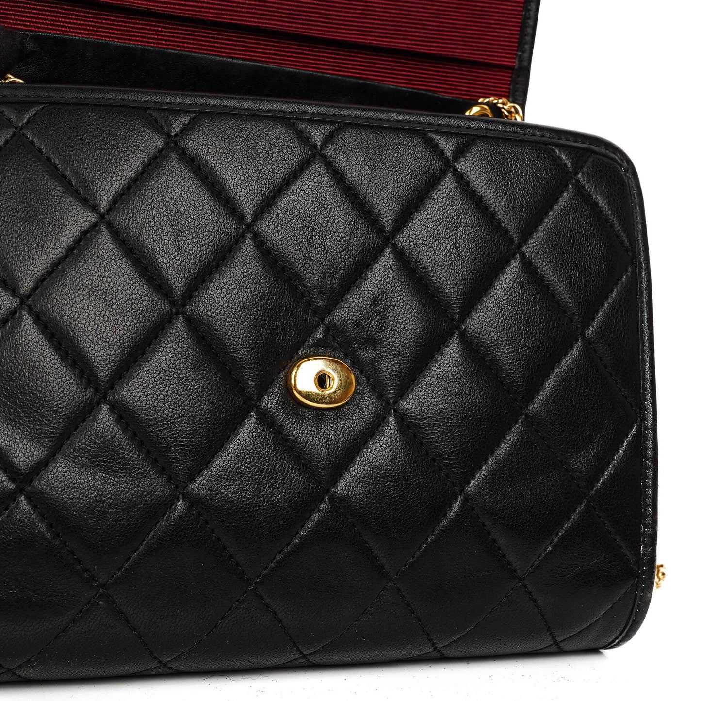Chanel Mini Klapptasche Schwarze gesteppte Lammleder mit 24K vergoldeten Beschlägen Gut