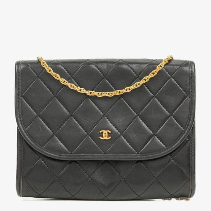 Chanel Mini Flap Bag aus schwarzem gestepptem Lammleder mit 24K-vergoldeten Beschlägen