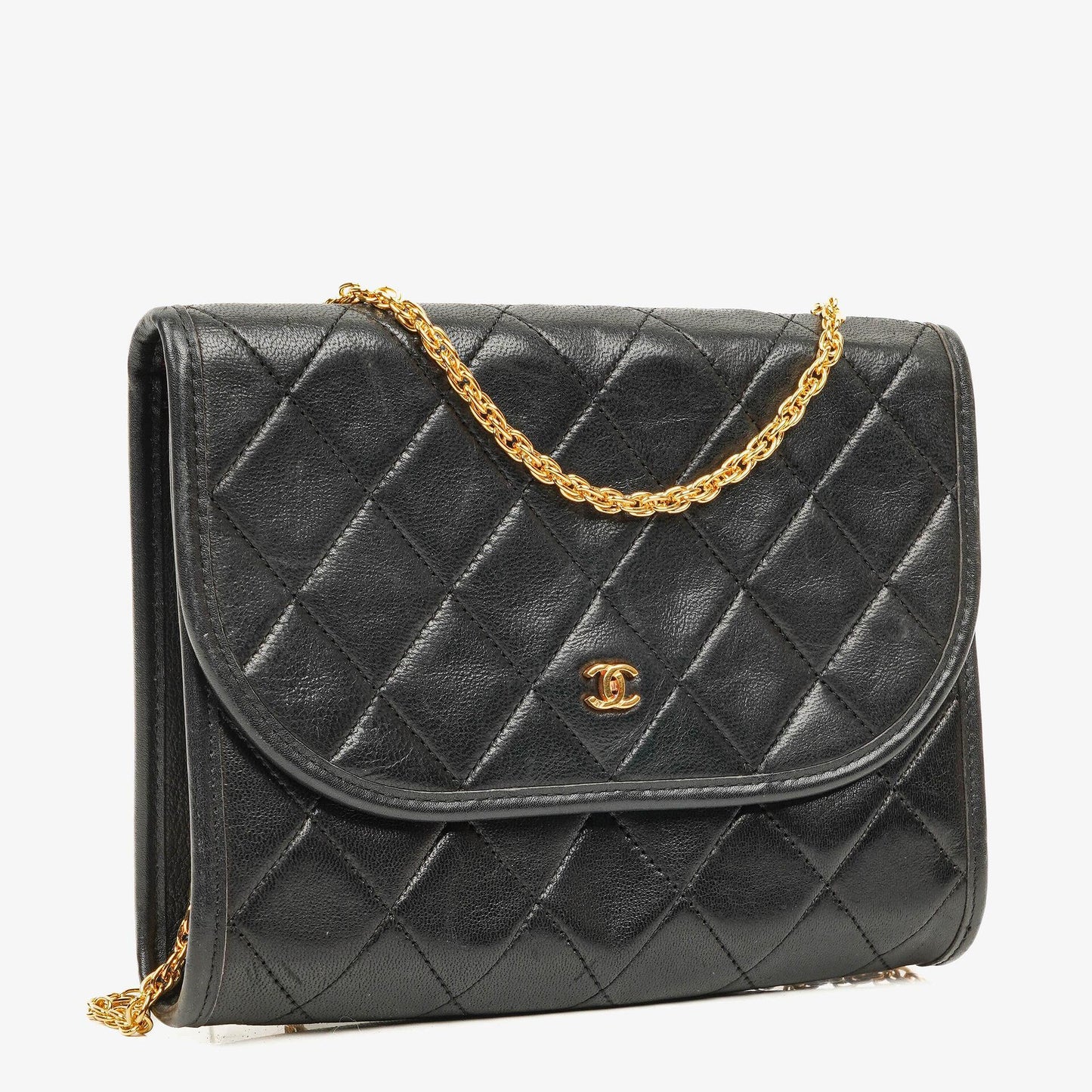 Chanel Mini Flap Bag aus schwarzem gestepptem Lammleder mit 24K-vergoldeten Beschlägen