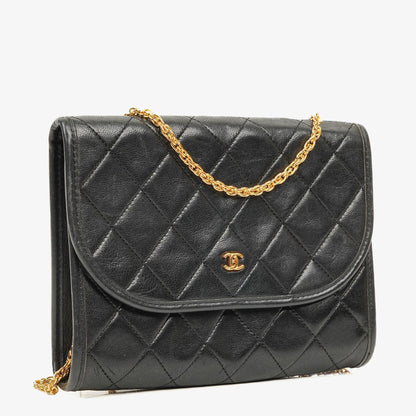 Chanel Mini Flap Bag aus schwarzem gestepptem Lammleder mit 24K-vergoldeten Beschlägen