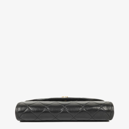 Chanel Mini Flap Bag aus schwarzem gestepptem Lammleder mit 24K vergoldeter Hardware