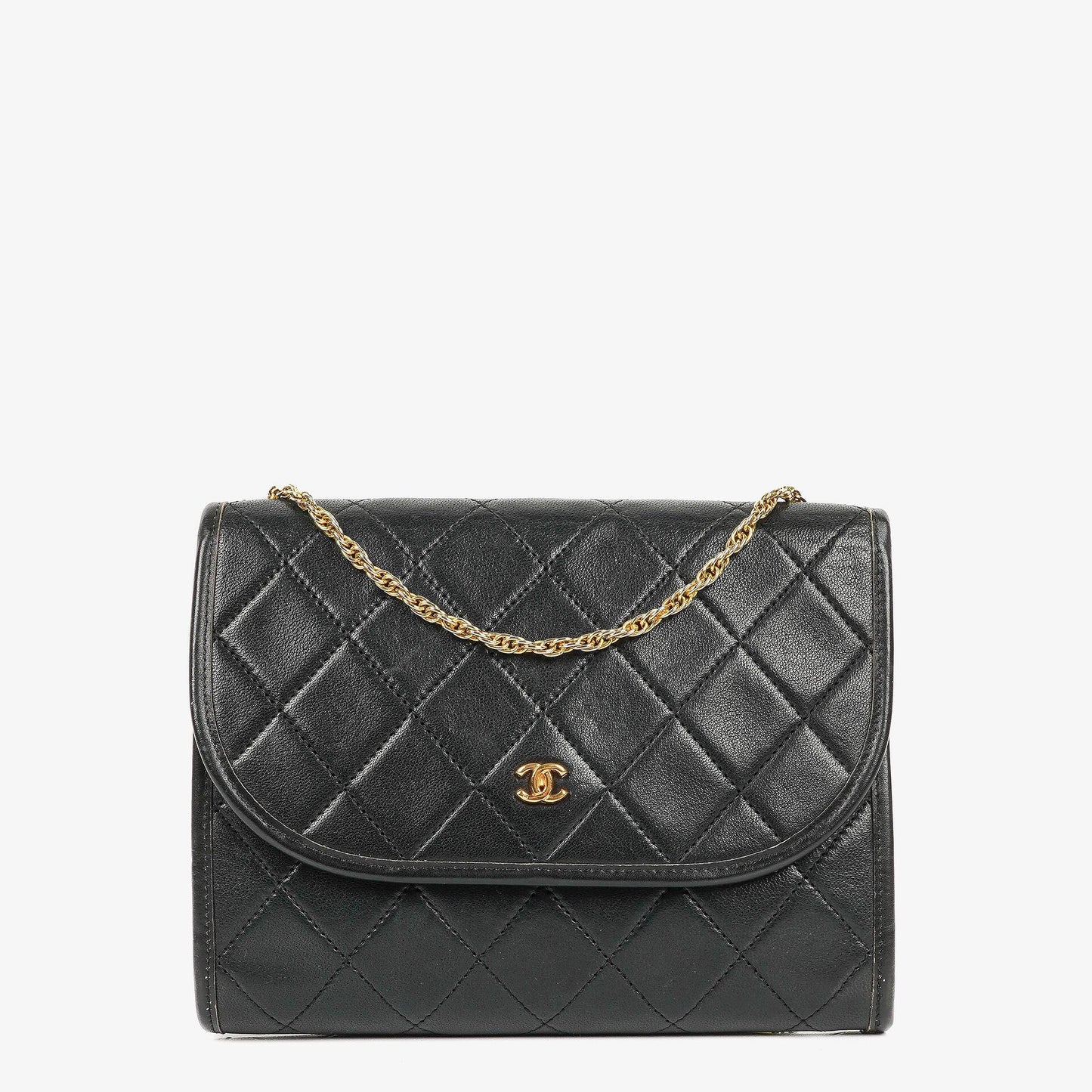 Chanel Mini Flap Tasche aus schwarzem gestepptem Lammleder mit 24K vergoldeter Hardware