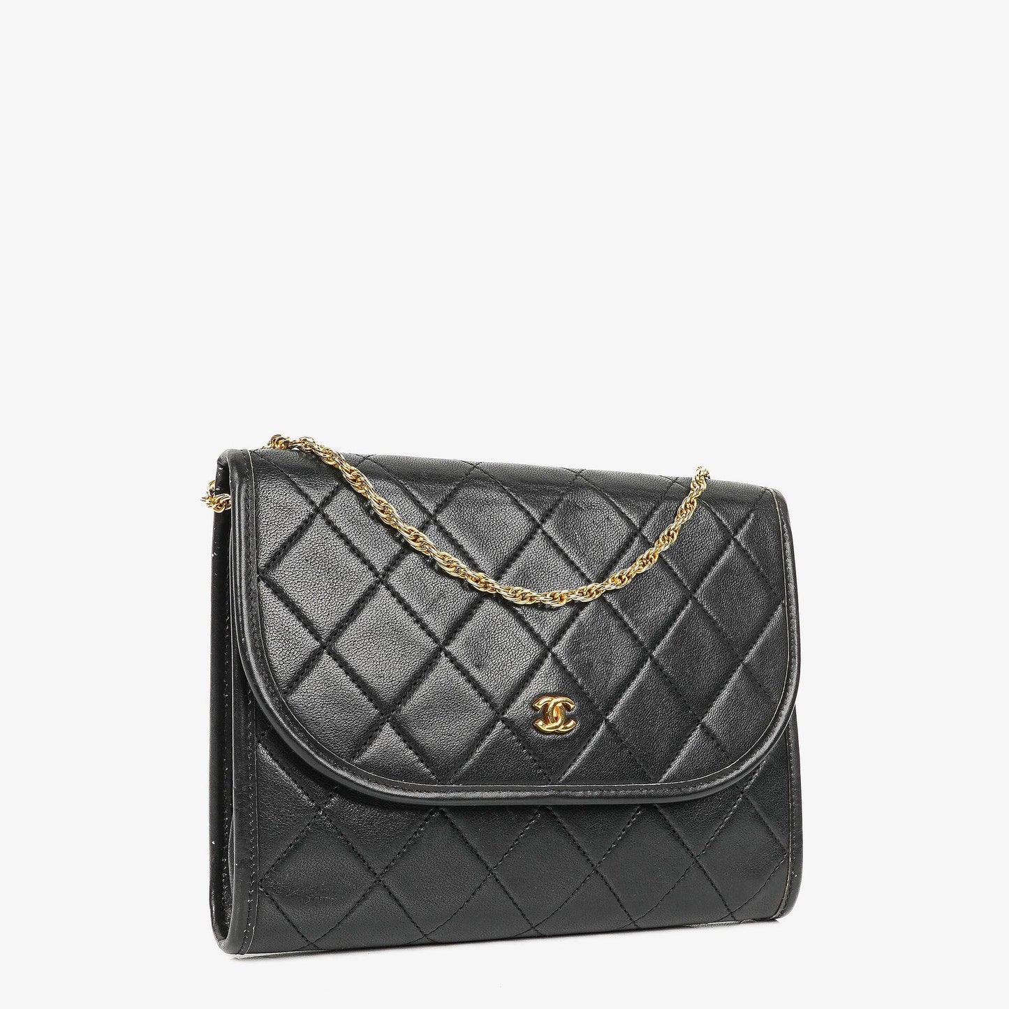 Chanel Mini Flap Tasche aus schwarzem gestepptem Lammleder mit 24K vergoldeter Hardware