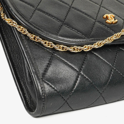 Chanel Mini Flap Tasche aus schwarzem gestepptem Lammleder mit 24K vergoldeter Hardware