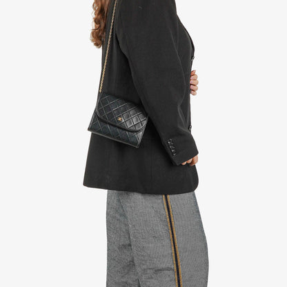 Chanel Mini Flap Tasche aus schwarzem gestepptem Lammleder mit 24K vergoldeter Hardware