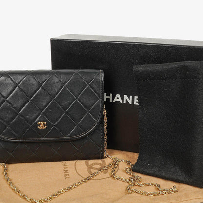Chanel Mini Flap Tasche aus schwarzem gestepptem Lammleder mit 24K vergoldeter Hardware