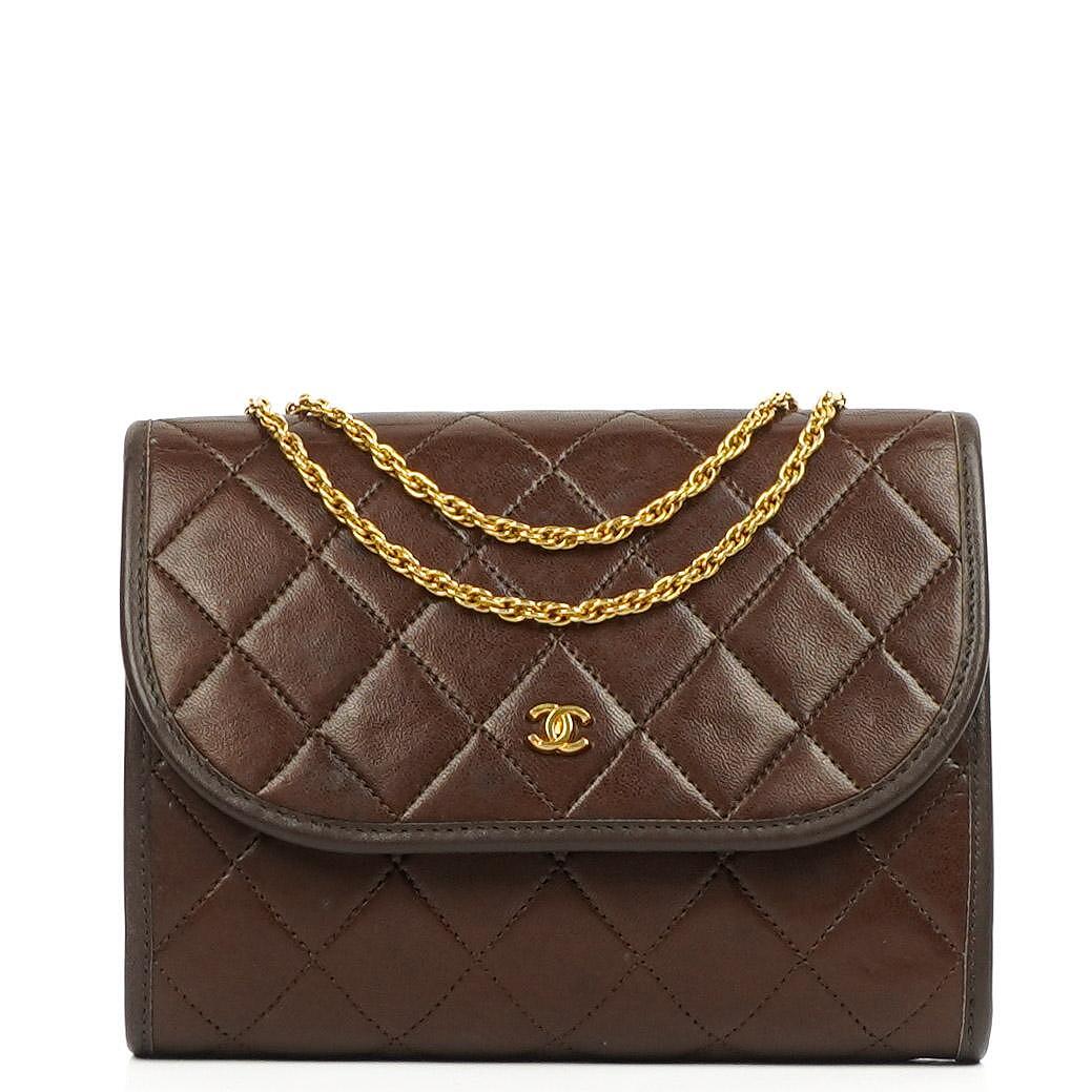 Chanel Mini Flap Tasche Braun Gestepptes Lammleder Mit 24K Vergoldeten Beschlägen