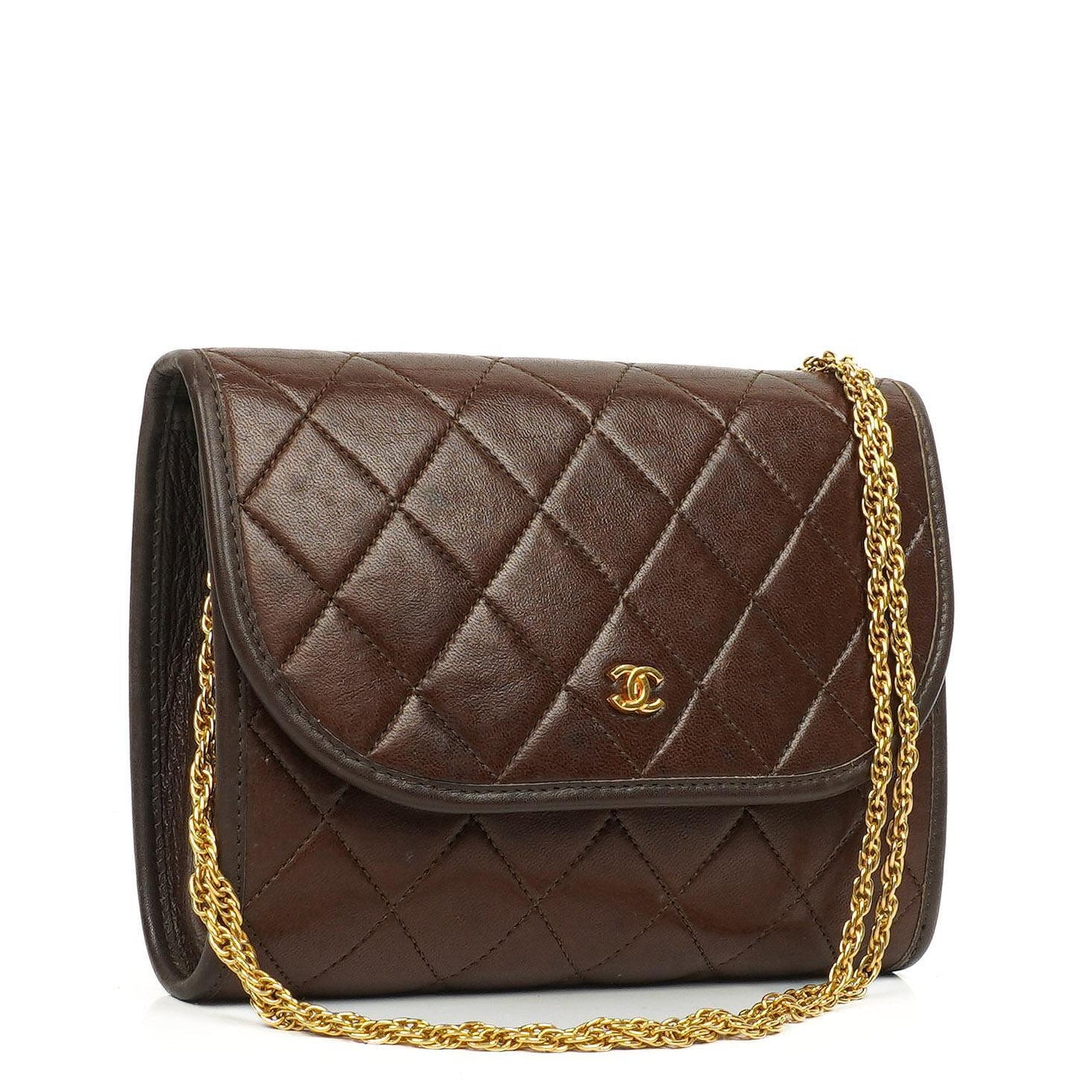 Chanel Mini Flap Tasche Braun Gestepptes Lammleder Mit 24K Vergoldeten Beschlägen