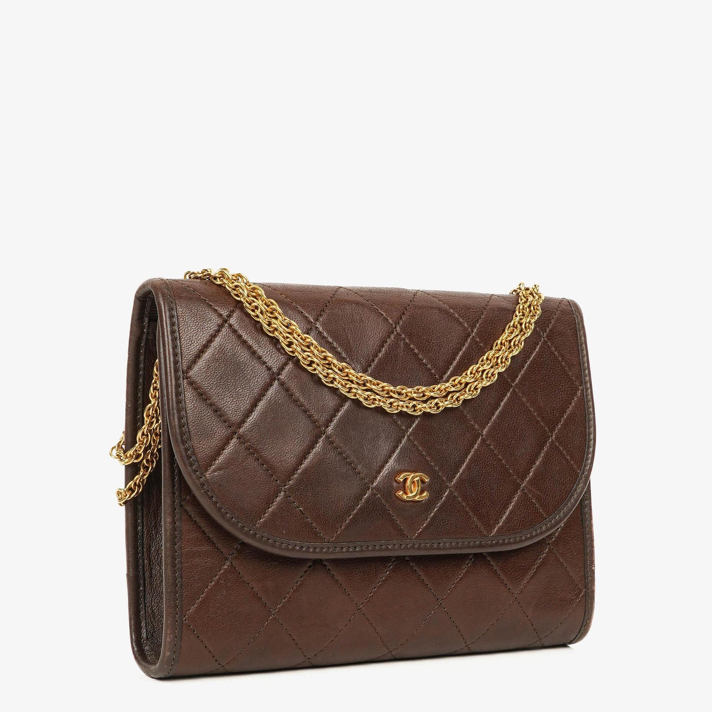Chanel Mini Flap Tasche aus braunem gestepptem Lammleder mit 24K-vergoldeten Beschlägen