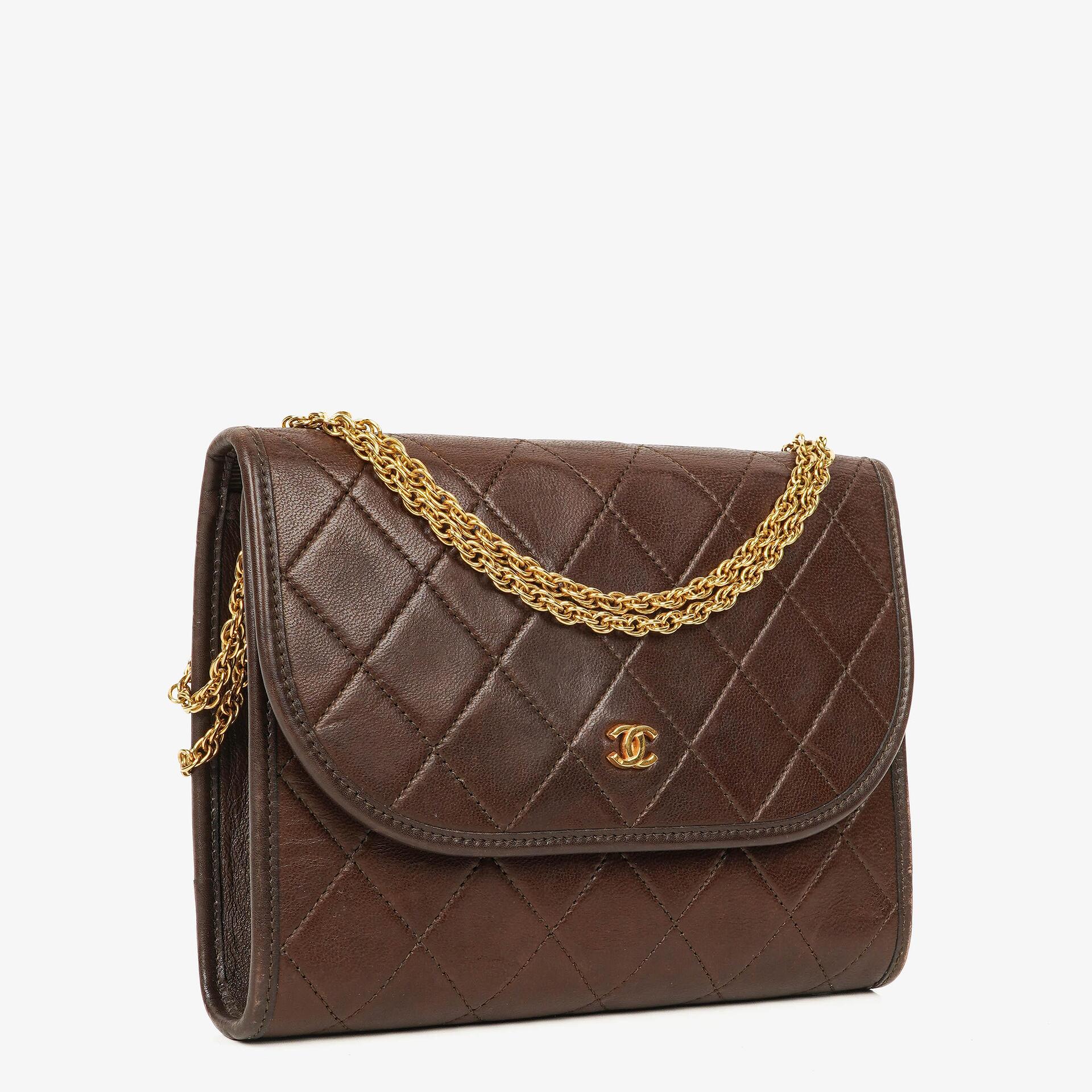 Chanel Mini Flap Tasche aus braunem gestepptem Lammleder mit 24K-vergoldeten Beschlägen