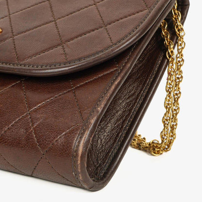 Chanel Mini Flap Tasche aus braunem gestepptem Lammleder mit 24K-vergoldeten Beschlägen