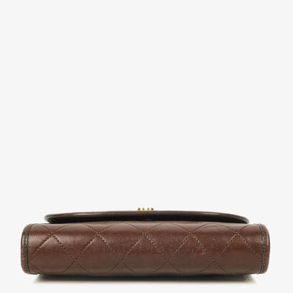 Chanel Mini Flap Tasche aus braunem gestepptem Lammleder mit 24K-vergoldeten Beschlägen