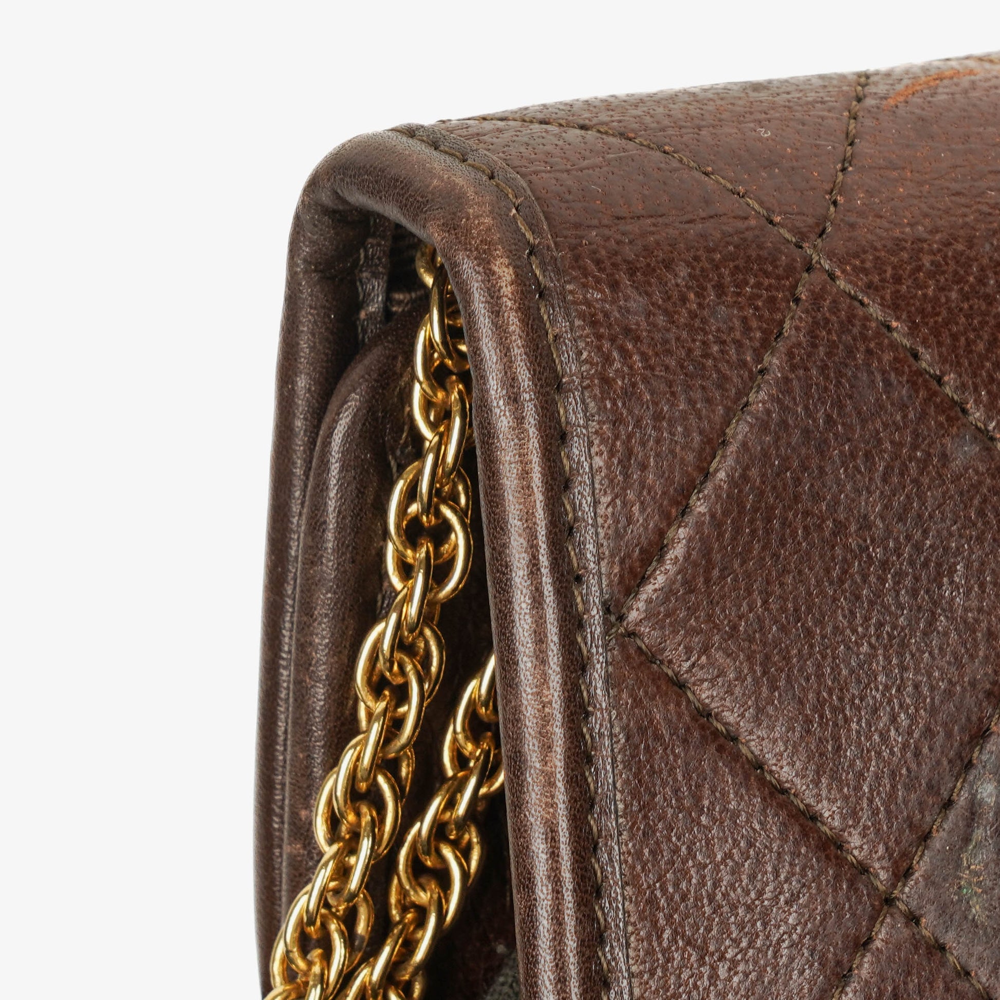 Chanel Mini Flap Tasche aus braunem gestepptem Lammleder mit 24K-vergoldeten Beschlägen