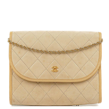 Chanel Mini Klappentasche in Beige Gestepptes Lammleder mit 24k Vergoldeten Beschlägen