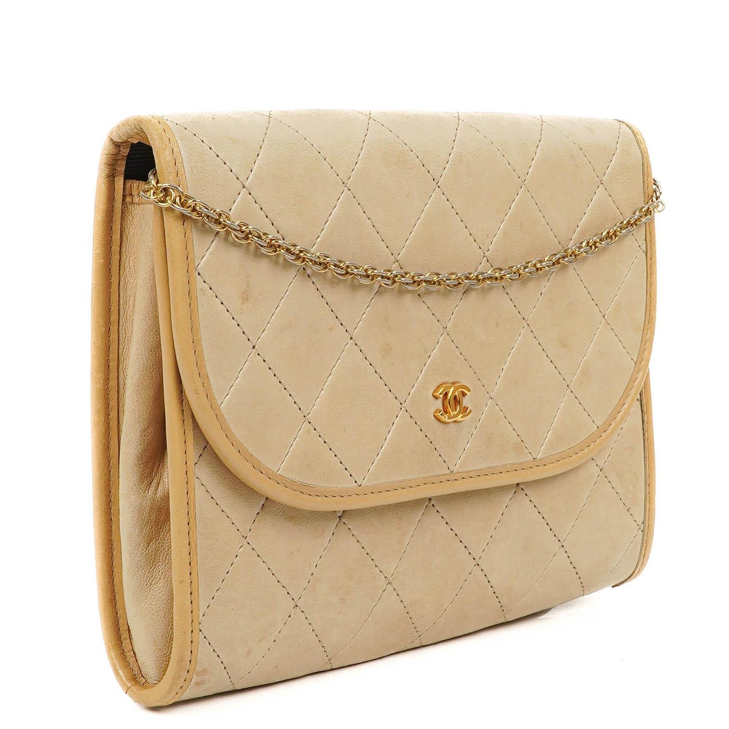 Chanel Mini Klappentasche in Beige Gestepptes Lammleder mit 24k Vergoldeten Beschlägen
