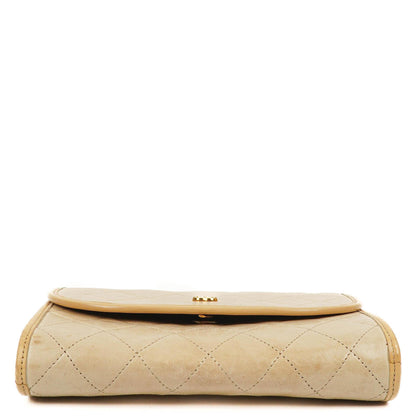 Chanel Mini Klappentasche in Beige Gestepptes Lammleder mit 24k Vergoldeten Beschlägen