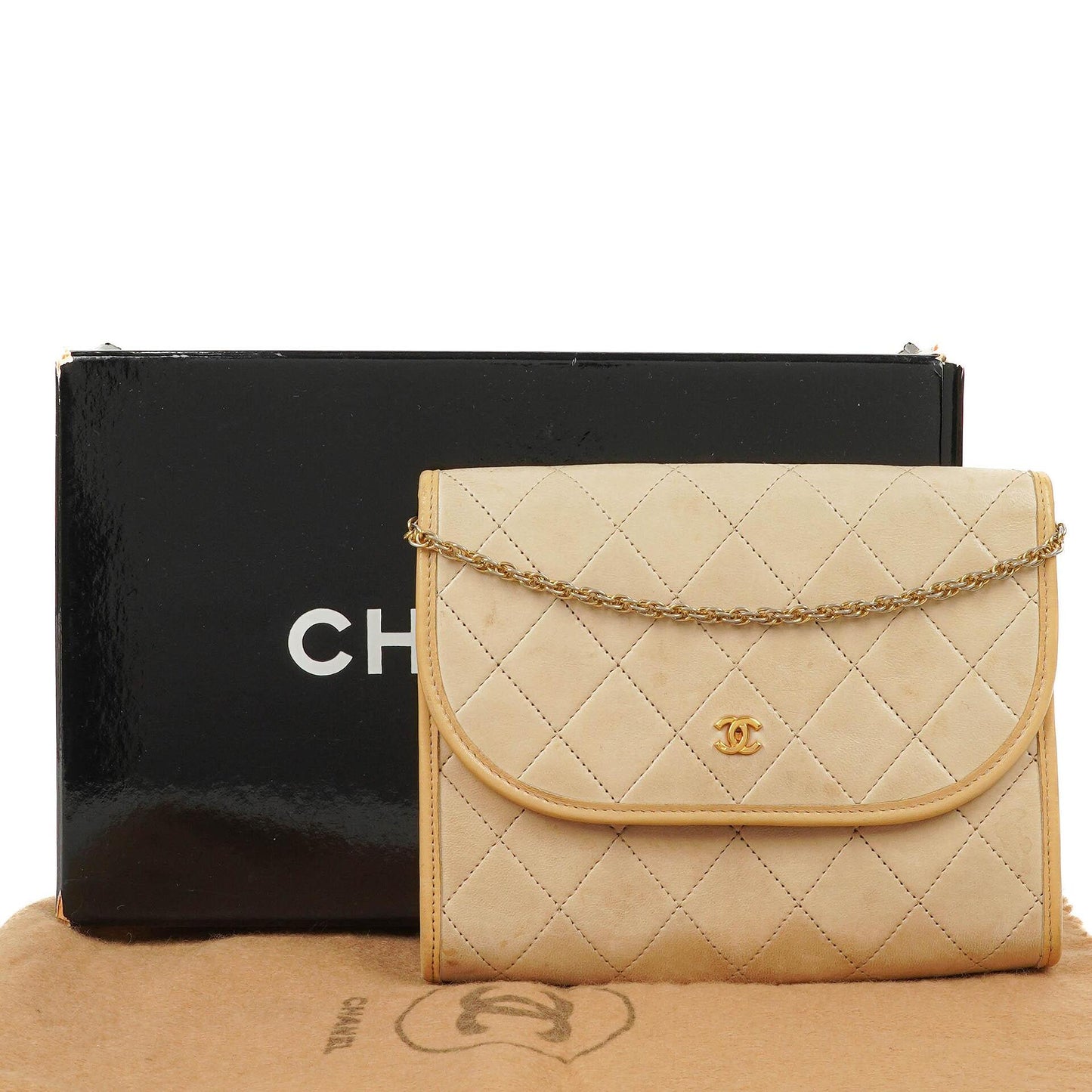 Chanel Mini Klappentasche in Beige Gestepptes Lammleder mit 24k Vergoldeten Beschlägen