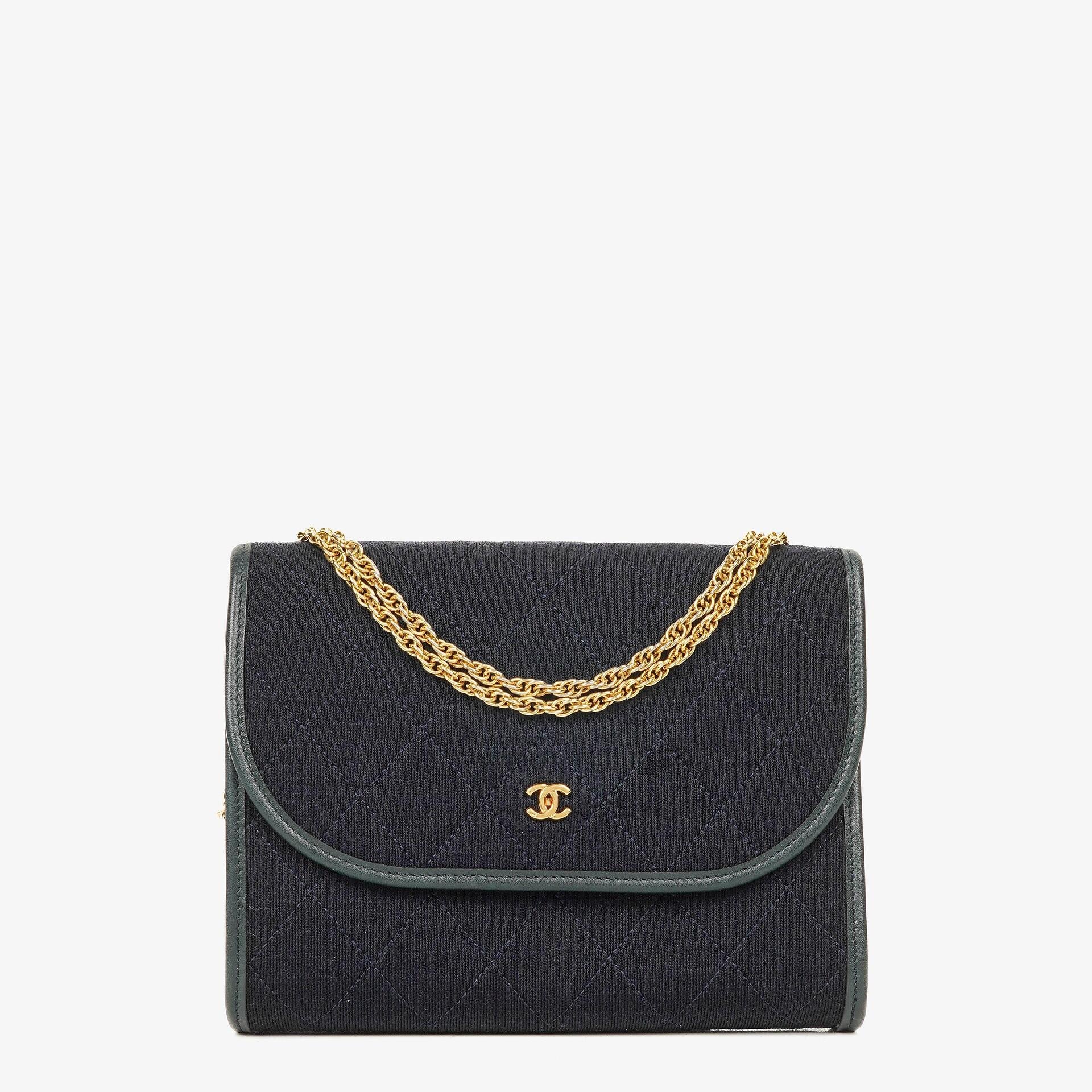 Chanel Mini Klappe Navy Jersey mit 24K vergoldeter Hardware