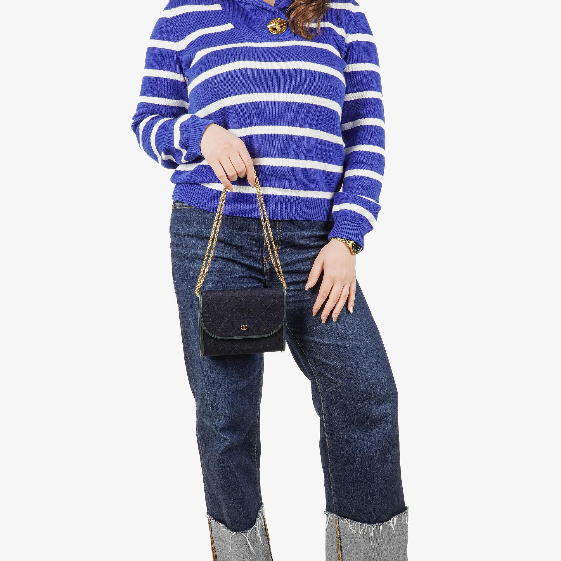 Chanel Mini Klappe Navy Jersey mit 24K vergoldeter Hardware