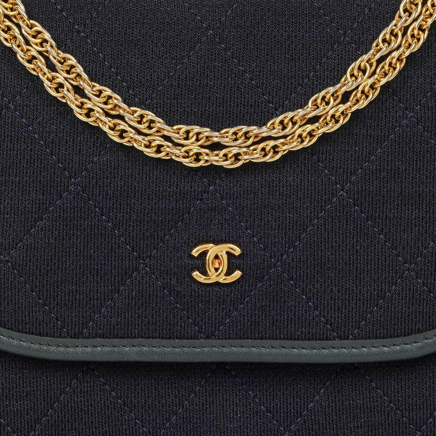Chanel Mini Klappe Navy Jersey mit 24K vergoldeter Hardware