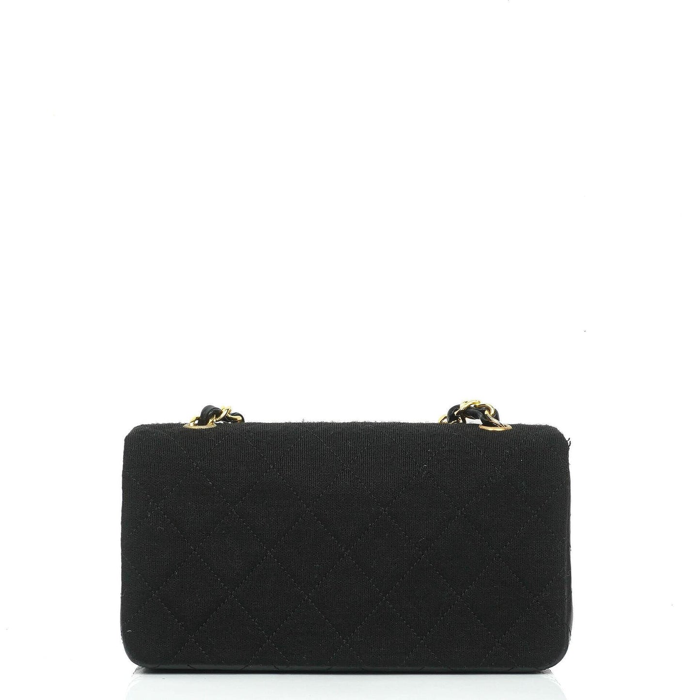 Chanel Mini Full Flap Vintage Tasche aus schwarzem gestepptem Jersey und Lammleder mit 24K vergoldeter Hardware