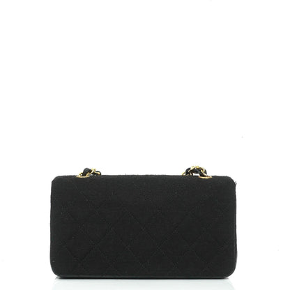 Chanel Mini Full Flap Vintage Tasche aus schwarzem gestepptem Jersey und Lammleder mit 24K vergoldeter Hardware
