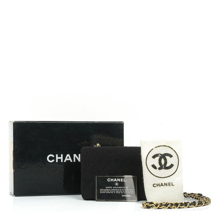 Chanel Mini Full Flap Vintage Tasche aus schwarzem gestepptem Jersey und Lammleder mit 24K vergoldeter Hardware