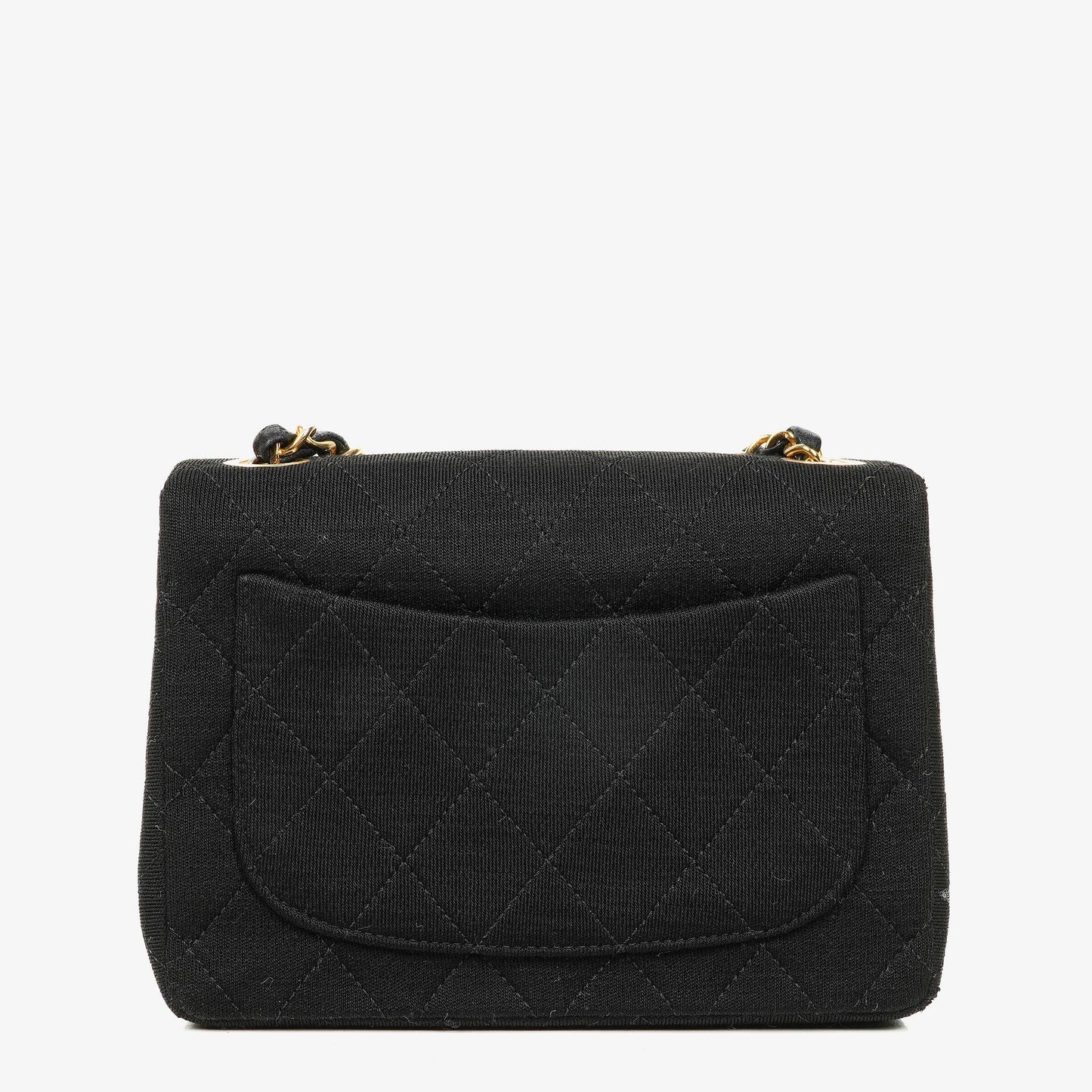 Chanel Mini Square Flap Bag aus schwarzem gestepptem Jersey mit 24K vergoldeten Beschlägen