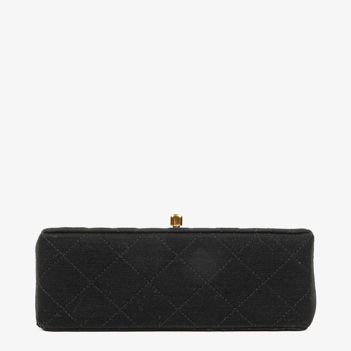 Chanel Mini Square Flap Bag aus schwarzem gestepptem Jersey mit 24K vergoldeten Beschlägen